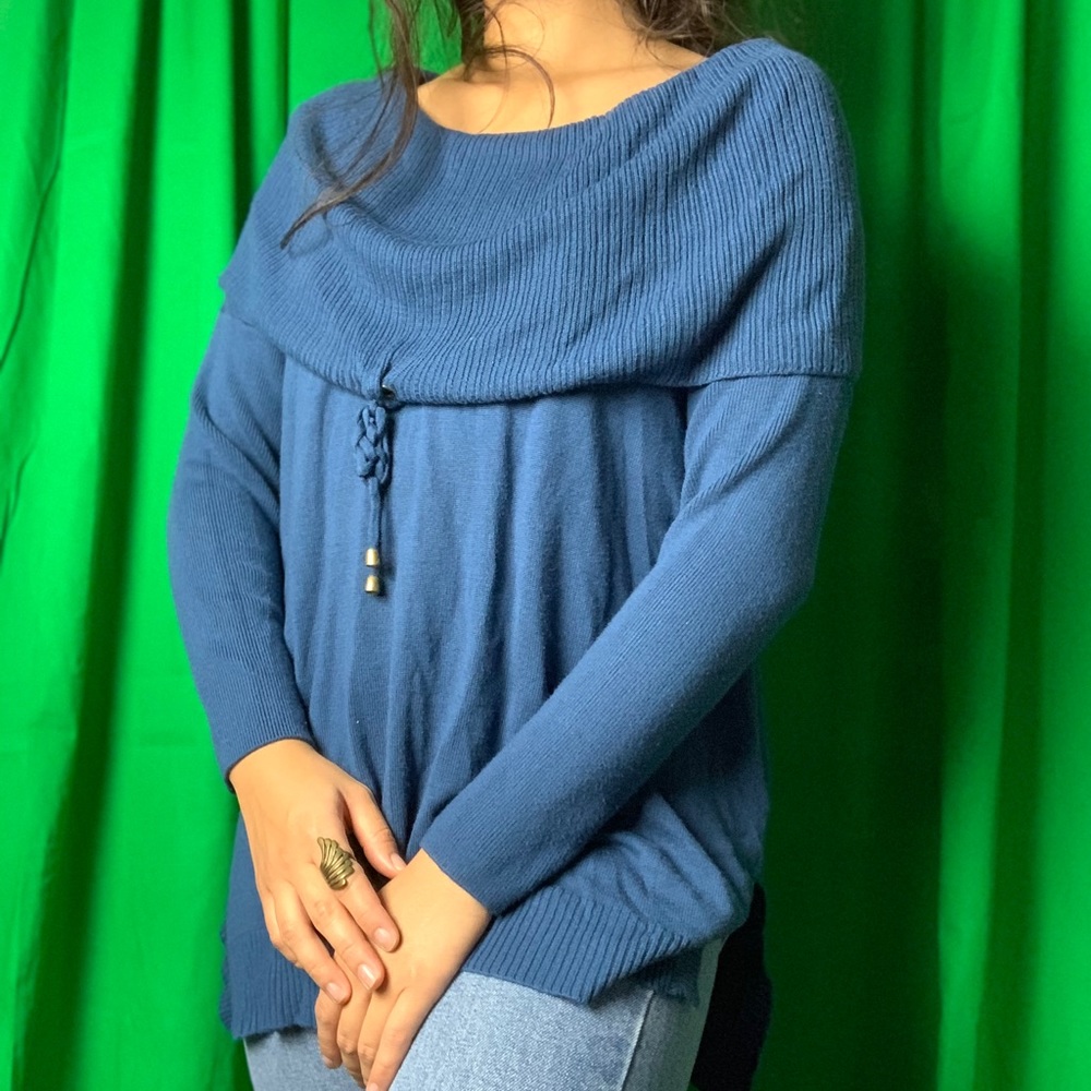 Off the shoulder blue sweater